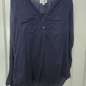 Old Navy Boho  Gauzy Top  Medium Blue Peasant Blouse Hi Lo Casual